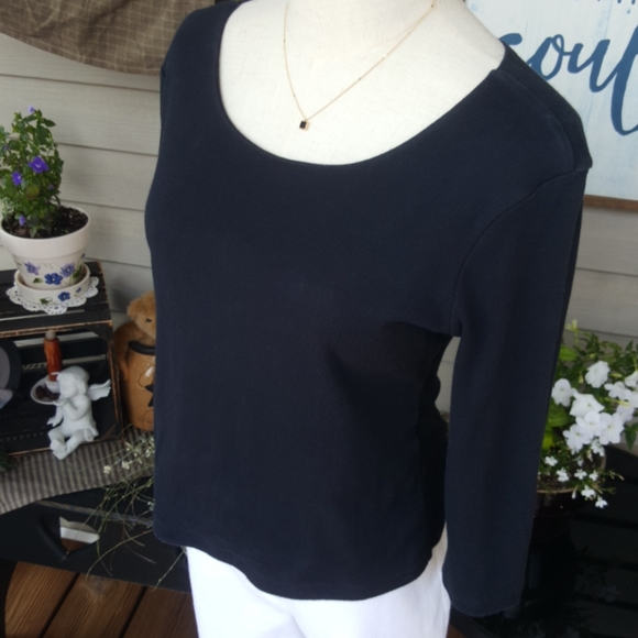 CASUAL CORNER ANNEX ♡  Sweet Vintage Black Thick 3/4 Length Scoop Neckline Top S - Picture 8 of 15